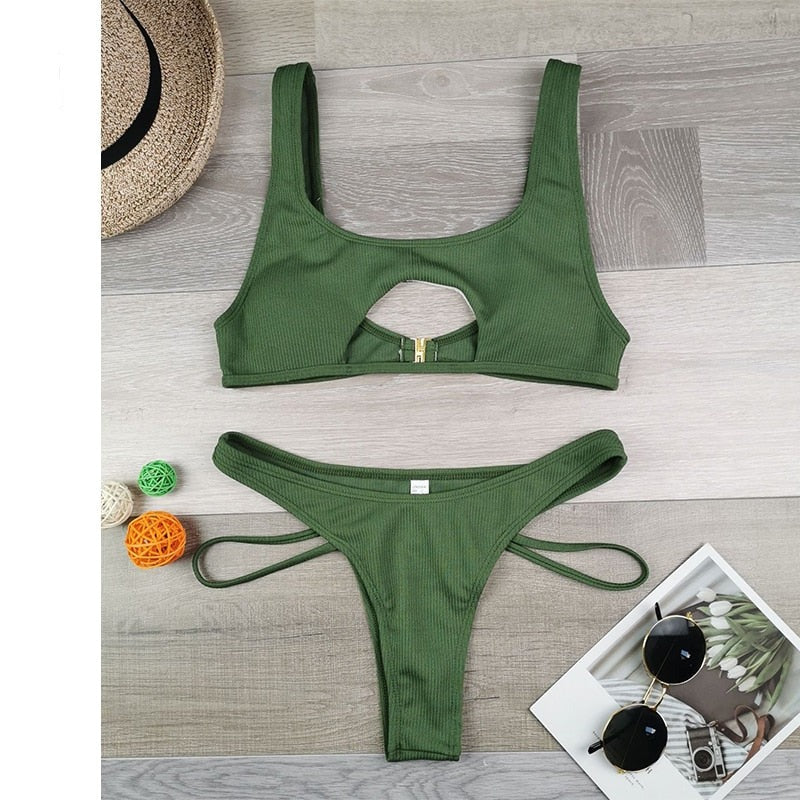 Hollow Out Swimsuit High Cut Micro Swimwear Stylish Bathing Suit Beach Outfits 2 Piece Bikini Set The Clothing Company Sydney