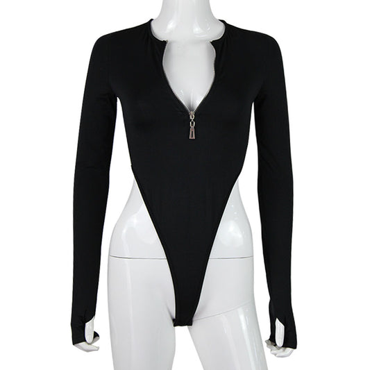 Spring Summer Jumpsuits Fashion Solid Zipper Long Sleeve Sheath Skinny Rompers Bodysuits The Clothing Company Sydney