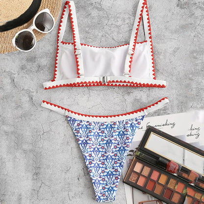 Printed Bandeau swimsuit Patchwork 2 pieces set High cut swimwear Sports bathing suit bikini set The Clothing Company Sydney