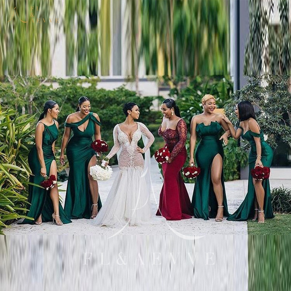 Green Satin Bridesmaid Dresses Elegant Wedding Party Dress Mermaid Side Split Bridesmaids Woman Formal Gowns The Clothing Company Sydney