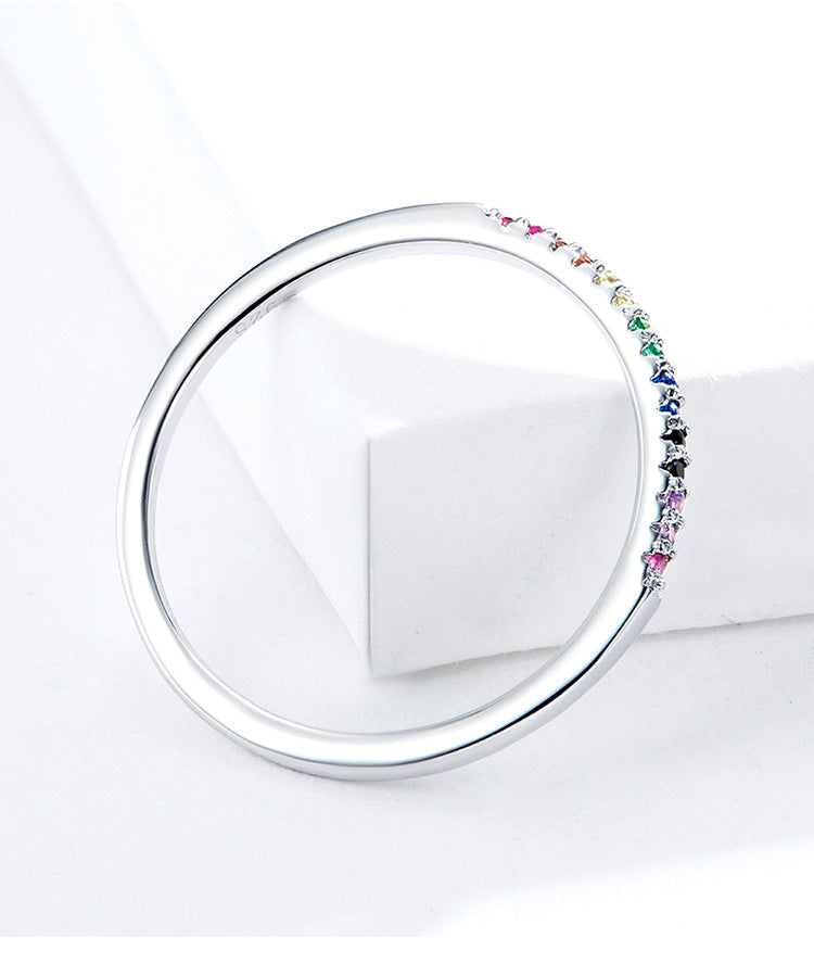 925 Sterling Silver Rainbow Color CZ Stackable Wedding Rings, Platinum Plated Elegant Finger Band Ring for Women The Clothing Company Sydney