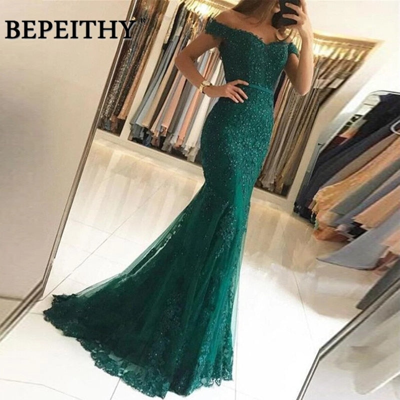 Mermaid Off Shoulder Long Evening Dresses Lace Women Elegant Luxury Dubai  Prom Dress With Short Train Dress The Clothing Company Sydney