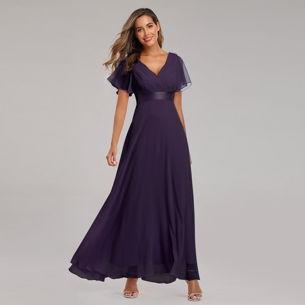 Elegant V-Neck Ruffles Chiffon Evening Gown  Wedding Party Cocktail Formal Dress The Clothing Company Sydney