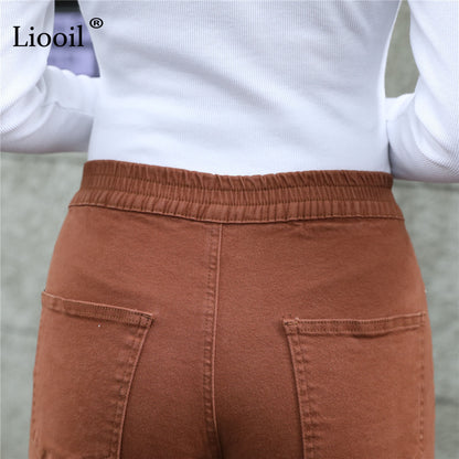 Women's Streetwear Cotton Elastic Waist Brown Jean Pants Women Denim Trousers With Pockets Spring Stretch Jeans The Clothing Company Sydney