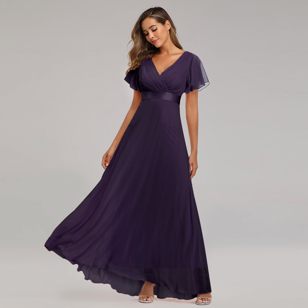 Elegant V-Neck Ruffles Chiffon Evening Gown  Wedding Party Cocktail Formal Dress The Clothing Company Sydney