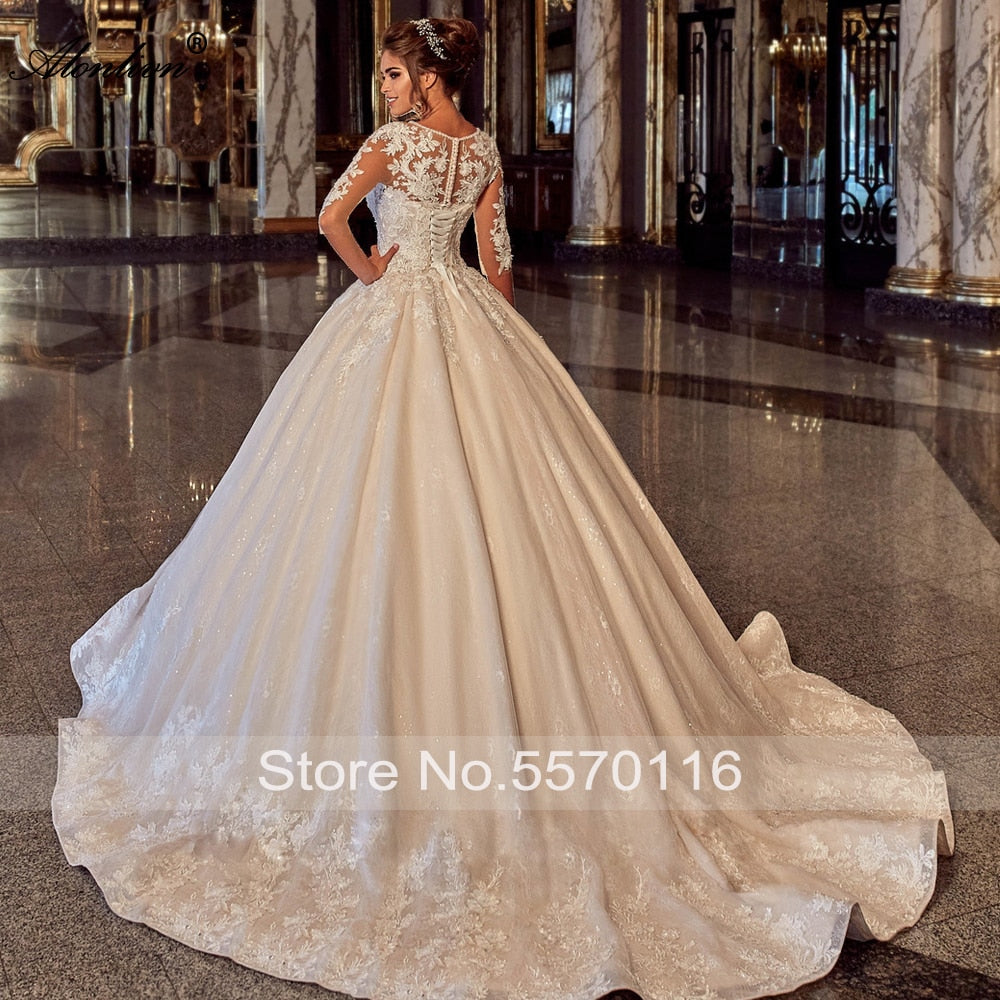 Delicate Shiny Beading O-Neck Wedding Dress Half Sleeves Lace Up Puffy Ball Gown Bride Dress The Clothing Company Sydney