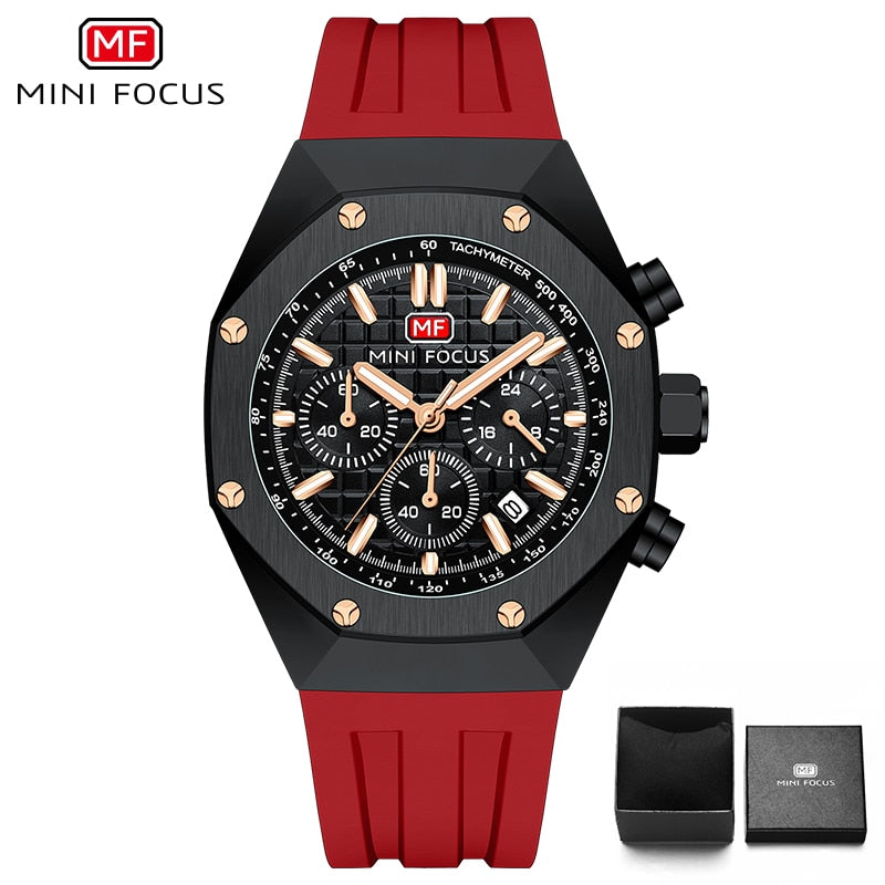 MINI FOCUS Polygon Design Alloy Quartz Wristwatch Luxury Brand Watch Men's High Quality Silicone Chronograph Sports Watch Clothing Company Sydney