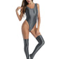 Women's Glossy Stretchy Swimming Suit Swimwear Swimsuit Sleeveless High Cut Slim Fit Bodysuit with Stocking Outfits Clubwear The Clothing Company Sydney