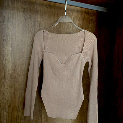 Square Collar Long Sleeve Knitted Pullover Spring Autumn Sweater Winter Top Jumper The Clothing Company Sydney