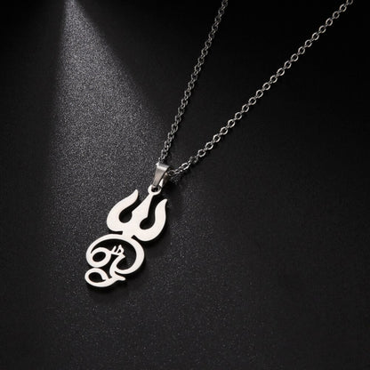 Tamil Om Aum Symbol with Trident Pendant Stainless Steel Necklace Om Shiva Symbol Yoga Vintage Talisman Jewellery The Clothing Company Sydney