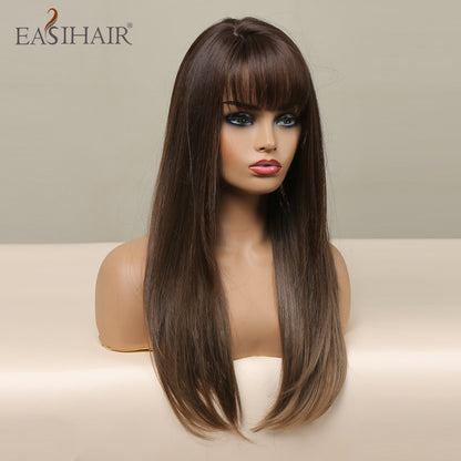 Brown Straight Synthetic Wigs with Bangs Natural Layered Hair Wigs for Women Daily Cosplay Party Heat Resistant Wigs The Clothing Company Sydney