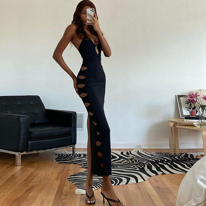 Cryptographic Cut Out Backless Halter Maxi Dress Bodycon Fashion Outfits Long Dresses Elegant Club Party Dress The Clothing Company Sydney