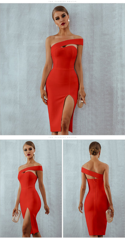 White Blue Bodycon Bandage Dress Summer Elegant Black One Shoulder Strapless Celebrity Runway Party Dress The Clothing Company Sydney