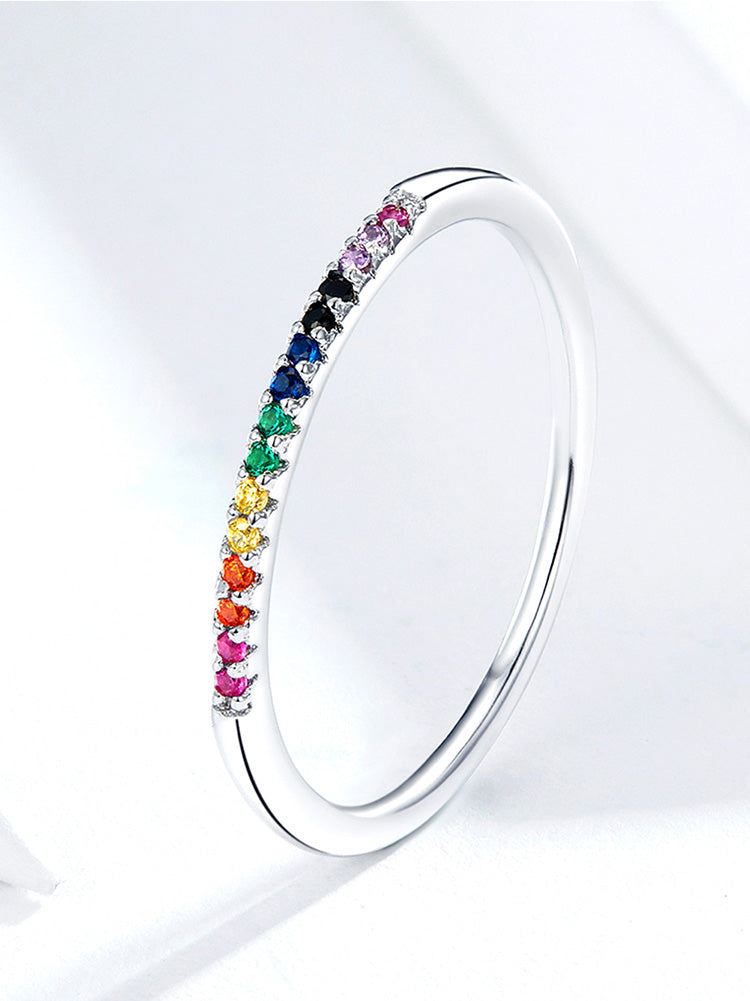 925 Sterling Silver Rainbow Color CZ Stackable Wedding Rings, Platinum Plated Elegant Finger Band Ring for Women The Clothing Company Sydney