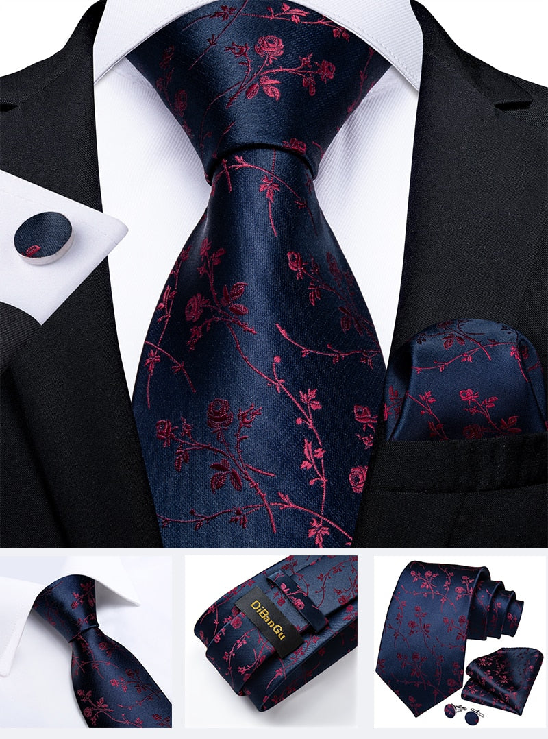 Classic 100% Silk Men's Ties 8cm Blue Plaid Dot Striped Business Necktie Handkerchief Wedding Party Tie Set The Clothing Company Sydney
