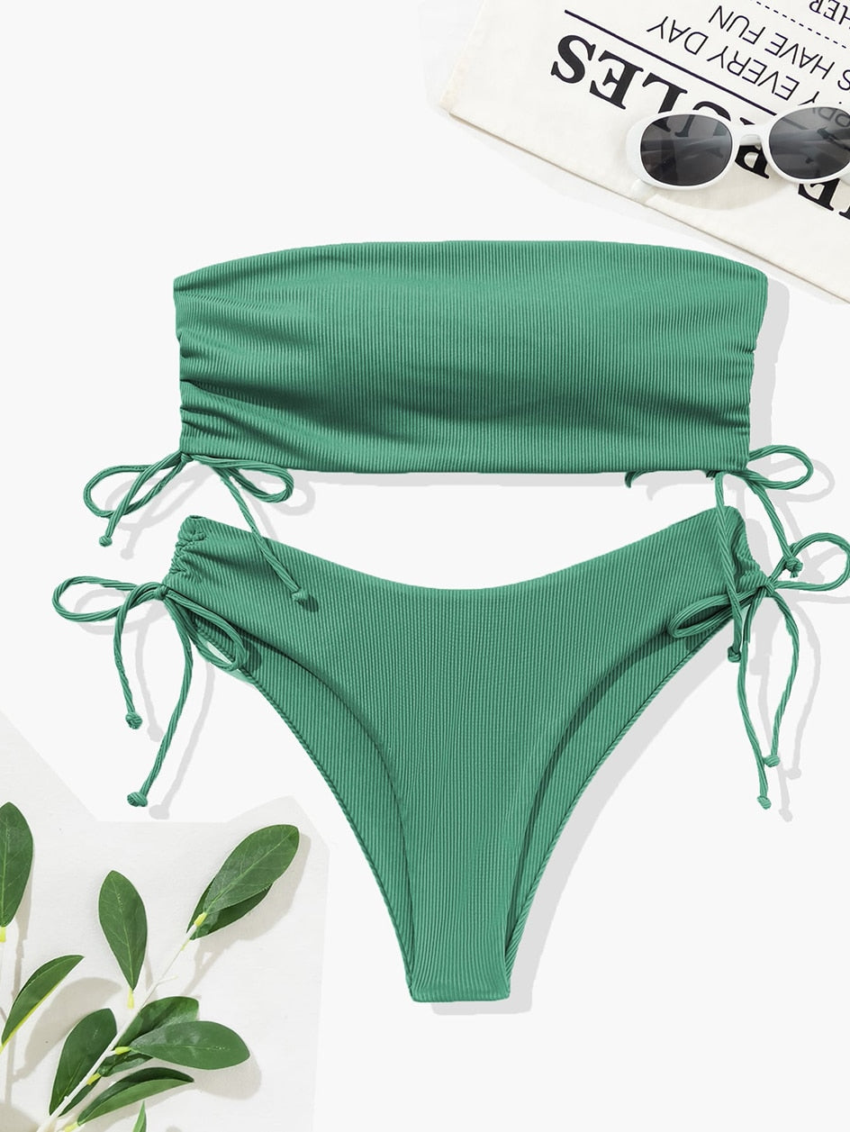 Bandeau Swimsuit Swimwear Women High Waist Bikini Set 2 Piece Summer Swim Beach Wear Bathing Suit The Clothing Company Sydney