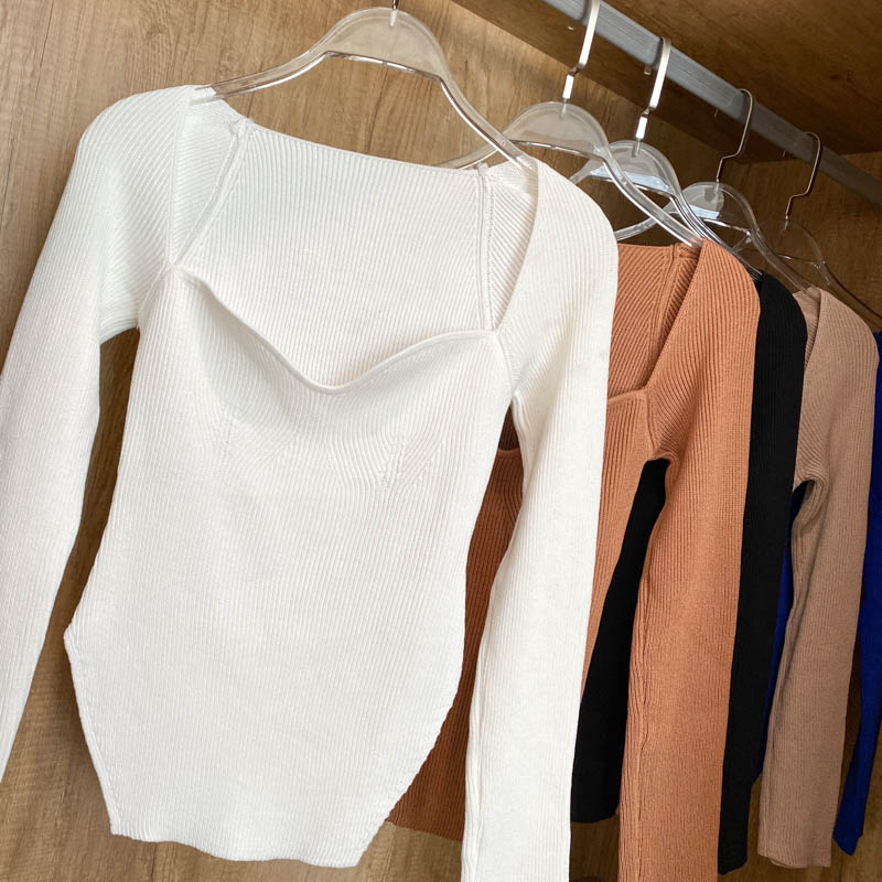 Square Collar Long Sleeve Knitted Pullover Spring Autumn Sweater Winter Top Jumper The Clothing Company Sydney