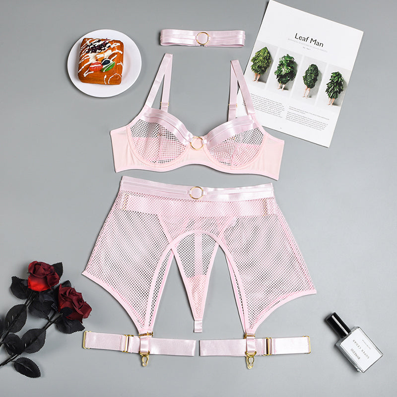 Four-Piece Set Erotic Lingerie Transparent Bra Kit Push Up See Through Lace Mesh Seamless Underwear Garters The Clothing Company Sydney