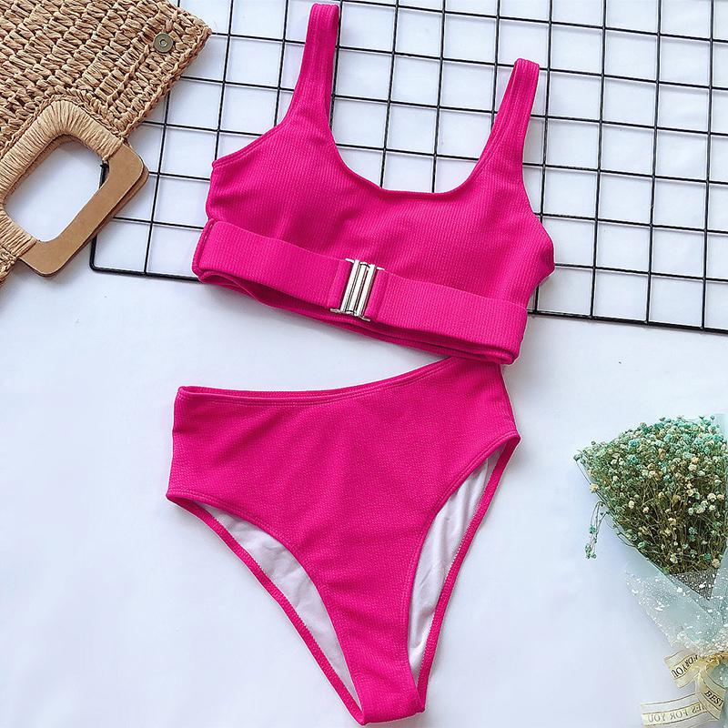 2 PieceHigh Waist Bikini Swimsuit Women Swimwear Bandeau Push Up Bikini Set Buckle Bathing Suit Beach Swimming Suit The Clothing Company Sydney