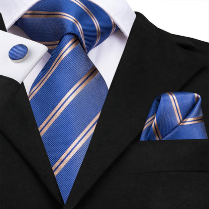 3 Piece Business Classic Blue Black Striped Solid Neck Tie Necktie Pocket Square Cufflinks Wedding Party Silk Tie Set The Clothing Company Sydney