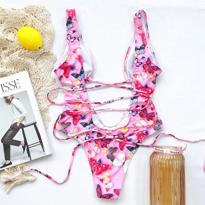 Bandage Wrap Around Tummy Cut Out Deep V Monokini One Piece Swimsuit Swimwear Bather Bathing Suit - The Clothing Company Sydney