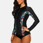 Women's Long Sleeve Zipper Rashguard Swimsuit Floral Print Swimwear Surfing Top Rash Guard Running Shirts UPF50+ The Clothing Company Sydney