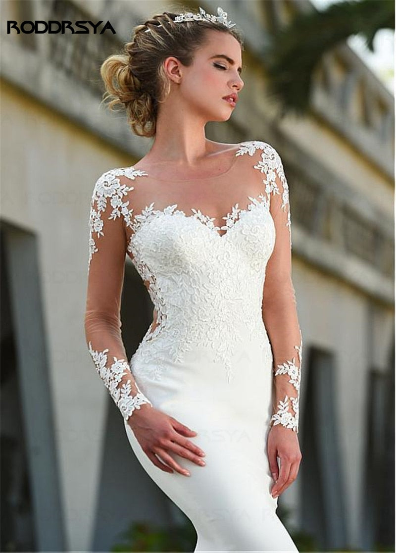 Long Sleeve Sheer Lace Appliques Mermaid Wedding Dresses Bridal Gowns See Through Back With Buttons The Clothing Company Sydney