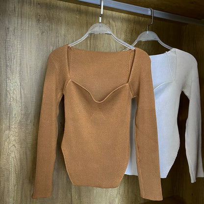 Square Collar Long Sleeve Knitted Pullover Spring Autumn Sweater Winter Top Jumper The Clothing Company Sydney