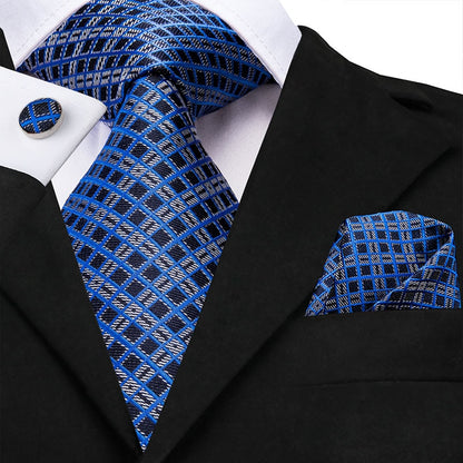 3 Piece Business Classic Blue Black Striped Solid Neck Tie Necktie Pocket Square Cufflinks Wedding Party Silk Tie Set The Clothing Company Sydney