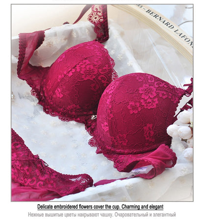 2 Piece underwear Set Lace Push-up Bra And Panty Sets Bow Comfortable Brassiere Bra Adjustable Deep V Lingerie The Clothing Company Sydney