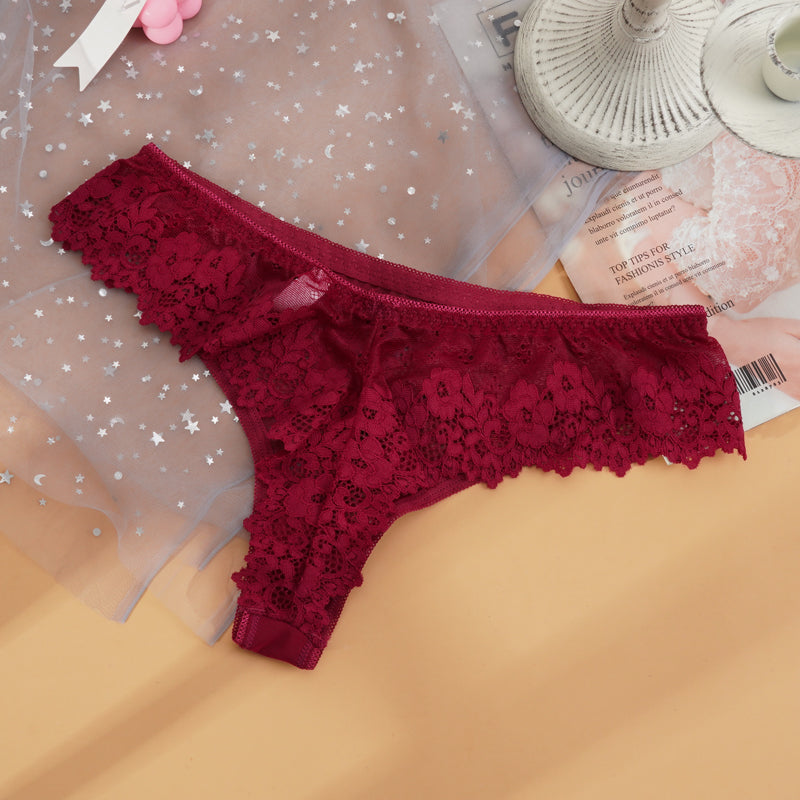 Women Sexy Lace Lingerie Temptation Low-waist Transparent Panties Female Embroidery Floral Hollow Out Thong Underwear G String The Clothing Company Sydney