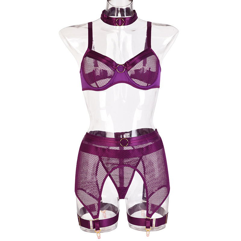 Four-Piece Set Erotic Lingerie Transparent Bra Kit Push Up See Through Lace Mesh Seamless Underwear Garters The Clothing Company Sydney