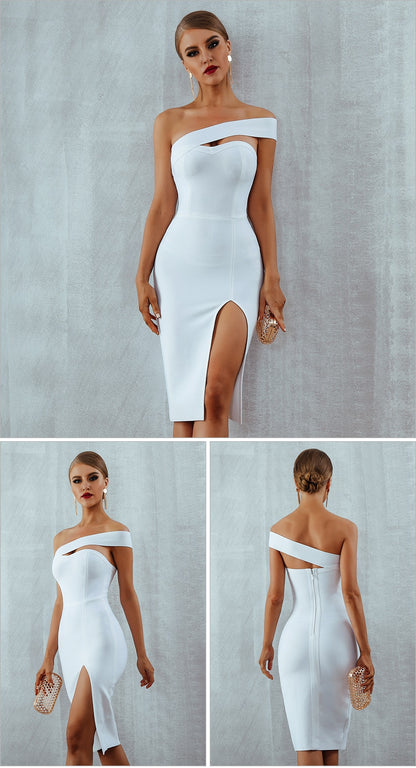 White Blue Bodycon Bandage Dress Summer Elegant Black One Shoulder Strapless Celebrity Runway Party Dress The Clothing Company Sydney