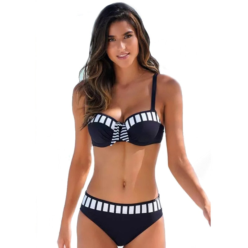 Striped Patchwork Swimwear Bandage Bathing suit Swimsuit Push Up Bikini Set The Clothing Company Sydney