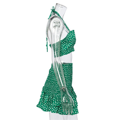 Floral Print Top and Skirt Two Piece Matching Set Halter Tie Front Backless Crop Tops Summer Outfits The Clothing Company Sydney