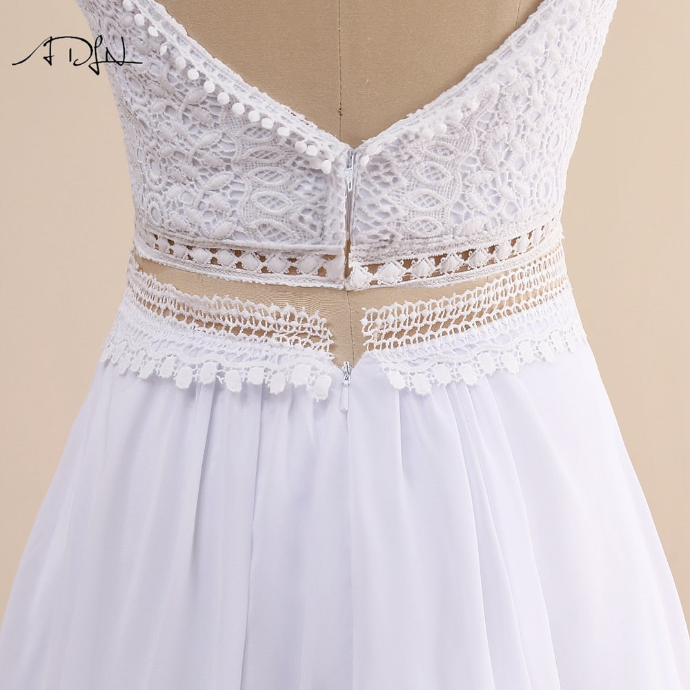 Charming Two Piece Boho Spaghetti Straps White/Ivory Chiffon Beach Bridal Gown Wedding Dress The Clothing Company Sydney