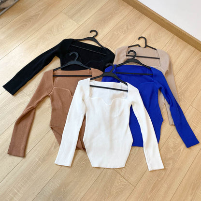 Square Collar Long Sleeve Knitted Pullover Spring Autumn Sweater Winter Top Jumper The Clothing Company Sydney