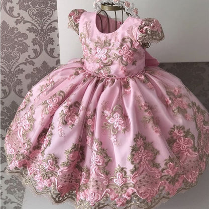 Embroidery Flower Wedding Evening Children Clothing Princess Party Kids Dresses for Girls Birthday Party Lace Flower Ball Gown The Clothing Company Sydney