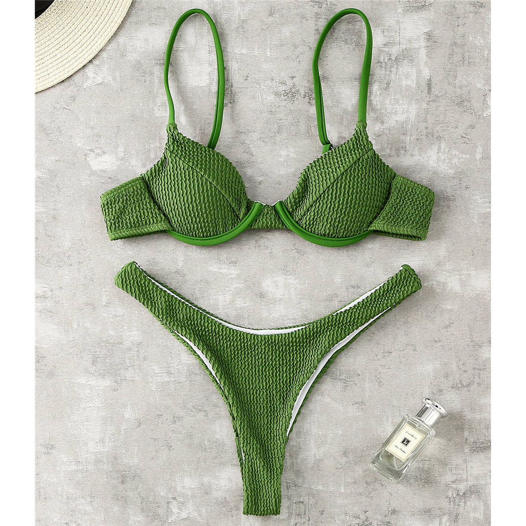 Ribbed Underwired High Cut Bikini Swimsuit Female Swimwear Women Two-piece Bikini set Thong Bather Bathing Suit The Clothing Company Sydney