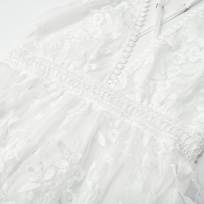 Summer Sundress White Floral Embroidery Mesh Lace Sexy Backless Beach Dress The Clothing Company Sydney