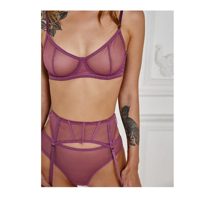 3 Piece Fashion Garter Lingerie Sets Mesh Transparent Thong Underwear Set G-String Womens Bra Sets Lace Bralette Set The Clothing Company Sydney