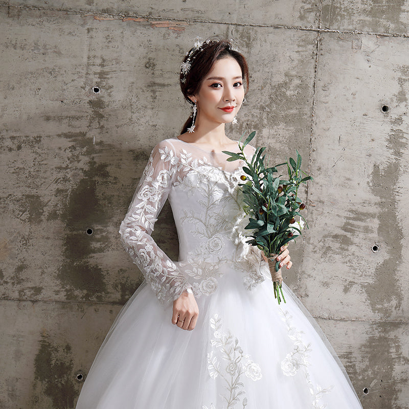 New Summer Light wedding dress off white bride O-neck dream princess simple Long Sleeve Lace Dress The Clothing Company Sydney