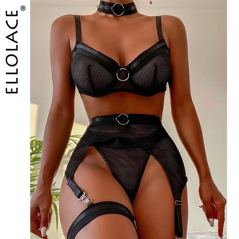 Four-Piece Set Erotic Lingerie Transparent Bra Kit Push Up See Through Lace Mesh Seamless Underwear Garters The Clothing Company Sydney