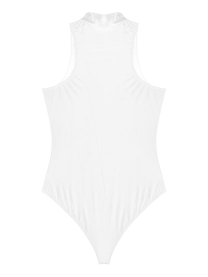 Women's Bodysuit Glossy Sleeveless Bodysuit Jumpsuit Solid Color Double Zipper Front Leotard High Cut Clubwear Nightwear The Clothing Company Sydney