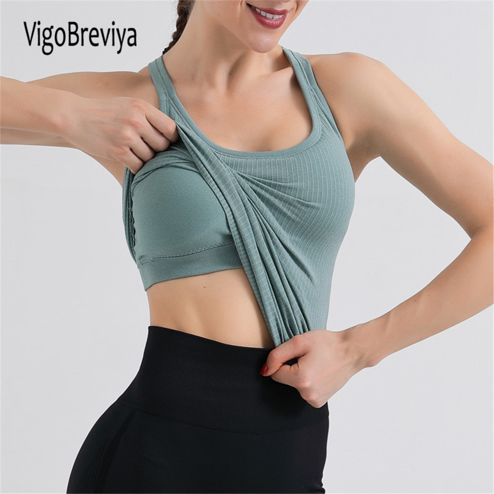 Seamless Yoga Tops With Bra Sleeveless Fitness Sports T-shirts Gym Running Workout Tops Shirt Clothing The Clothing Company Sydney