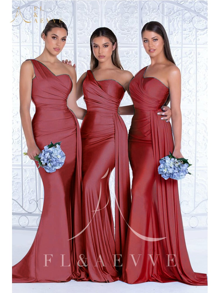 Mermaid Bridesmaid Dresses One Shoulder Dresses Elegant Wedding Elastic Satin Party Bridesmaids Gowns The Clothing Company Sydney