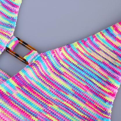 Rainbow Print Halter Cut Out Crop Top and Shorts 2 Piece Matching Set Club Fashion Outfits Loungewear Set The Clothing Company Sydney