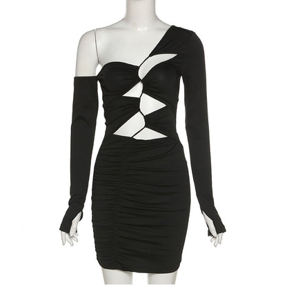 One Shoulder Bandage Bodycon Dress Long Sleeve Cut Out Mini Black Party Dresses Club Wear The Clothing Company Sydney