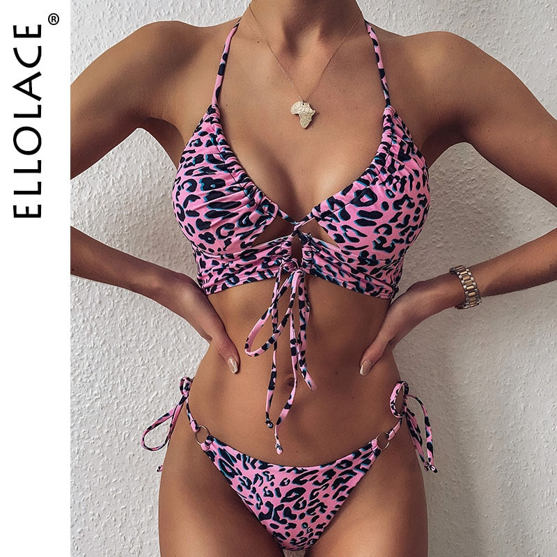 Animal Print Bikini Push Up Swimwear Women Leopard Female Bandage Swimwear Monokini Halter Backless Bathing Suit The Clothing Company Sydney