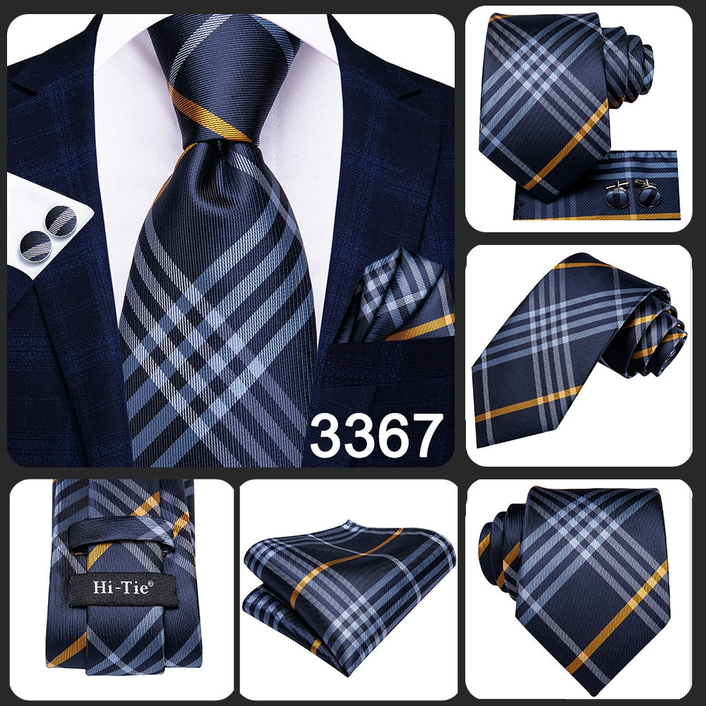 Business Tie for Men Silk Blue Tie Dots Necktie Set Plaid Cufflinks for Wedding Business Tie 150cm The Clothing Company Sydney